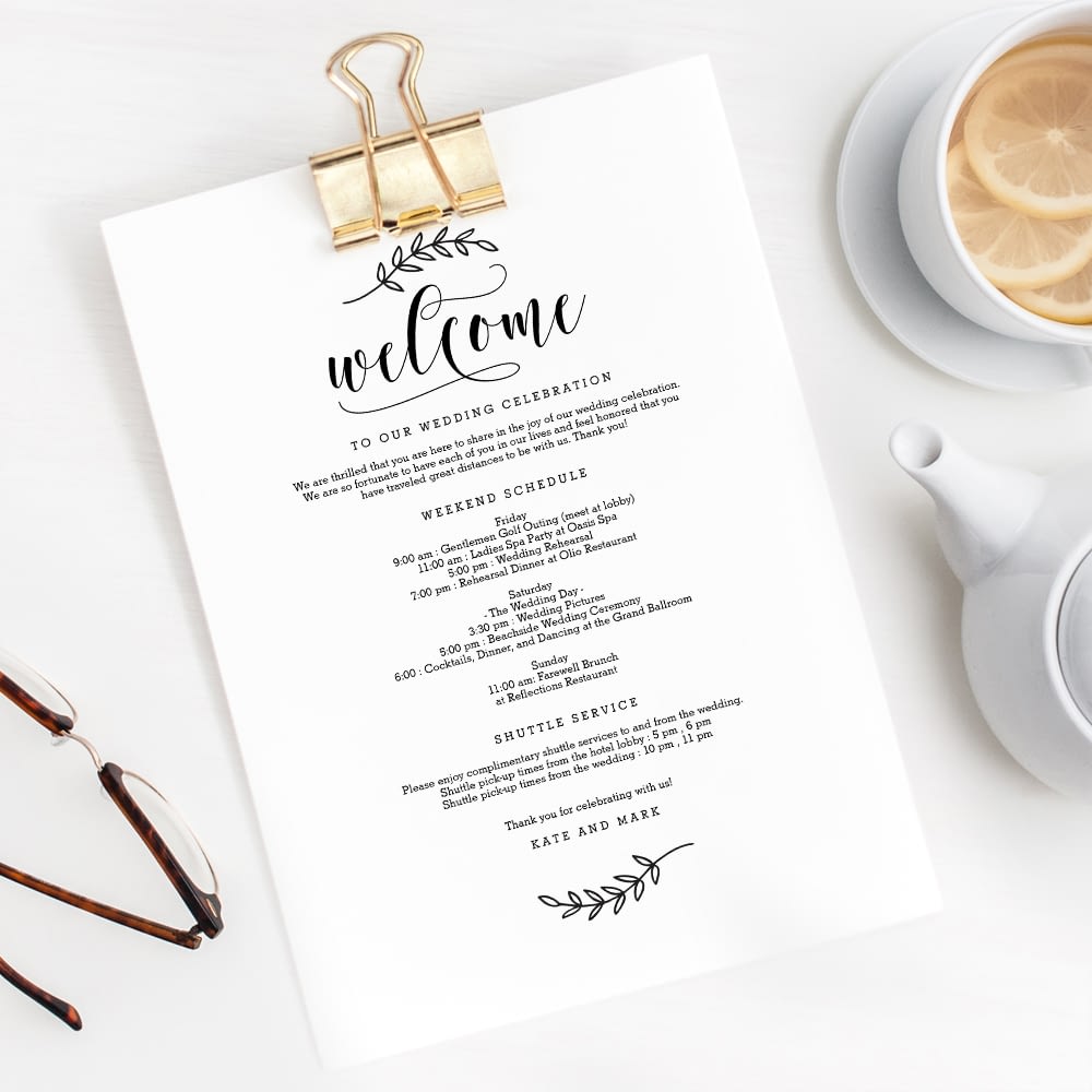 Rustic Elegance Wedding Welcome Letter and Itinerary #REC Inside Welcome Bag Letter Template