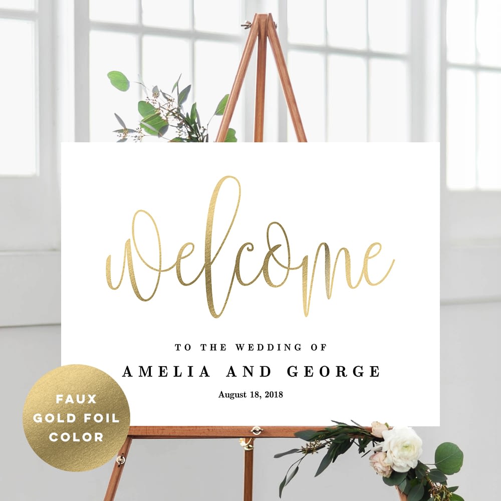 Lovely Calligraphy Wedding Welcome Sign Lcg Faux Gold Foil Berry Berry Sweet