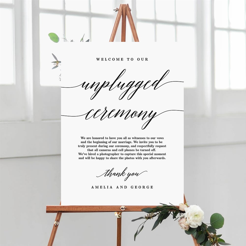 Download Unplugged Ceremony Wedding Sign Modern Script Msc Berry Berry Sweet
